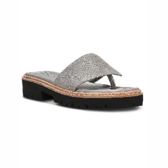 DONALD J. PLINER Gray Lizard Print Leather Thong Sandals Shoes 6 - Picture 1 of 5